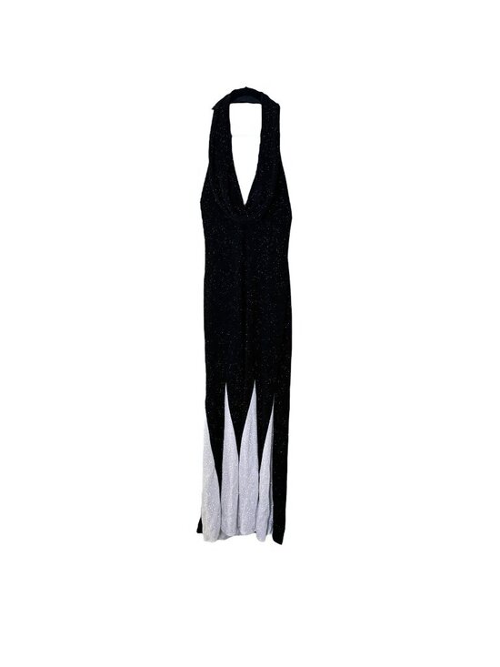 Bari Jay Dresses & Skirts - Maxi Halter Dress Women's 10 Black White Sparkly Stretchy Cruella Vintage